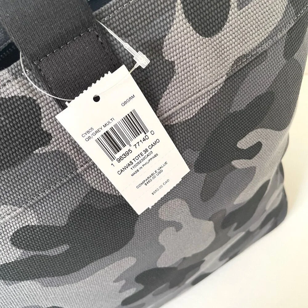 Coach Tote 38 Gray Camo Canvas Leather Carryall CY805
